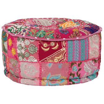 Poef patchwork rond handgemaakt 40x20 cm katoen roze 5