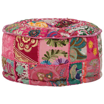 Poef patchwork rond handgemaakt 40x20 cm katoen roze 6