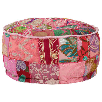 Poef patchwork rond handgemaakt 40x20 cm katoen roze 7