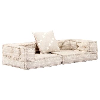 Poef tweezits modulair stof beige 1