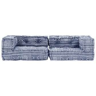 Poef tweezits modulair stof indigo 3