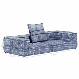 Poef tweezits modulair stof indigo 9