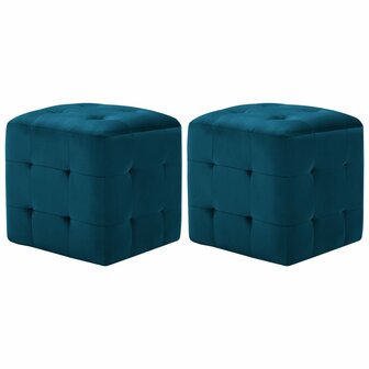 Poef 2 st 30x30x30 cm fluweel blauw 1