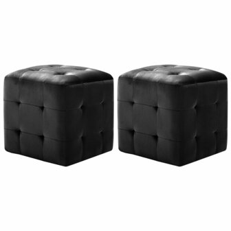 Poef 2 st 30x30x30 cm fluweel zwart 1