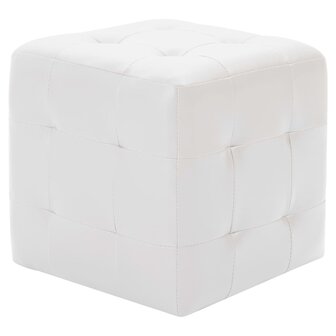 Poef 2 st 30x30x30 cm kunstleer wit 2