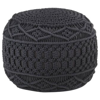 Poef macram&eacute; handgemaakt 45x30 cm katoen antraciet 1