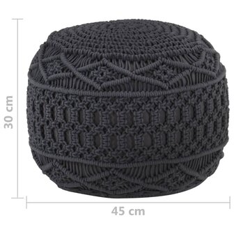 Poef macram&eacute; handgemaakt 45x30 cm katoen antraciet 5