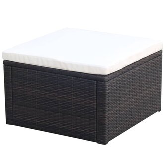 Voetenbank/poef bruin 53x53x30 cm poly rattan  1