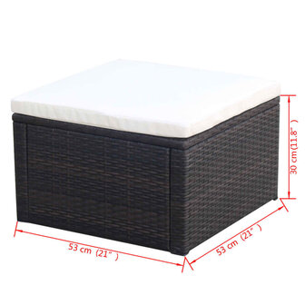 Voetenbank/poef bruin 53x53x30 cm poly rattan  4