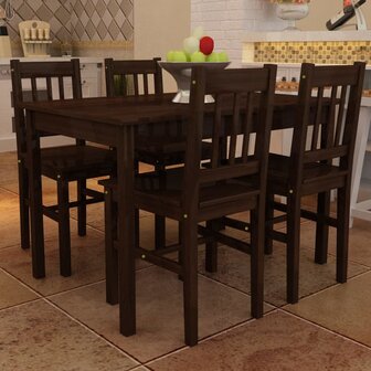 Eettafel met 4 stoelen hout bruin 1