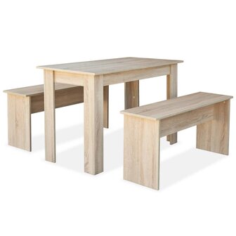 Eettafel en banken 3 st bewerkt hout eikenkleurig 2
