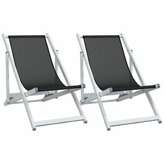 Strandstoelen inklapbaar 2 st aluminium en textileen zwart 2