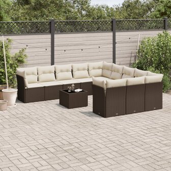 12-delige Loungeset met kussens poly rattan bruin 1