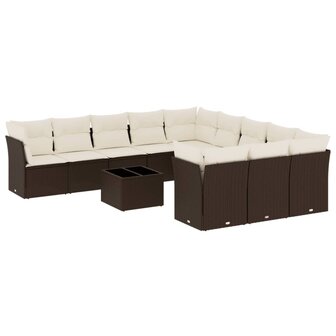 12-delige Loungeset met kussens poly rattan bruin 2