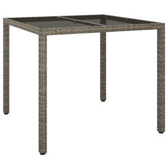 Tuintafel 90x90x75 cm gehard glas en poly rattan grijs 2