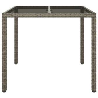 Tuintafel 90x90x75 cm gehard glas en poly rattan grijs 3