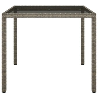 Tuintafel 90x90x75 cm gehard glas en poly rattan grijs 4