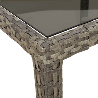 Tuintafel 90x90x75 cm gehard glas en poly rattan grijs 5