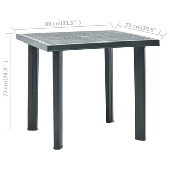 Tuintafel 80x75x72 cm kunststof groen 5