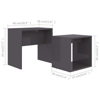 Salontafelset 48x30x45 cm bewerkt hout hoogglans grijs 6