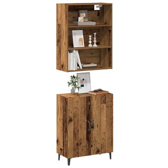 Dressoir met wandkast bewerkt hout oud houtkleurig 1