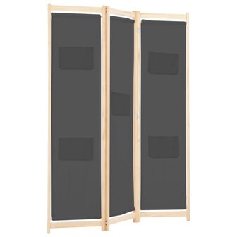 Kamerscherm met 3 panelen 120x170x4 cm stof grijs 3