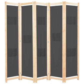 Kamerscherm met 5 panelen 200x170x4 cm stof grijs 1