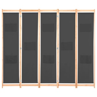 Kamerscherm met 5 panelen 200x170x4 cm stof grijs 2