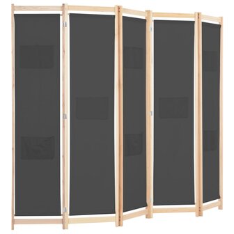 Kamerscherm met 5 panelen 200x170x4 cm stof grijs 3