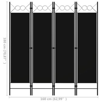 Kamerscherm met 4 panelen 160x180 cm zwart 6
