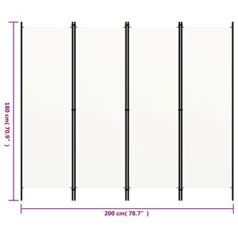 Kamerscherm met 4 panelen 200x180 cm wit  6