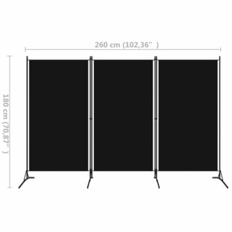 Kamerscherm met 3 panelen 260x180 cm zwart  5