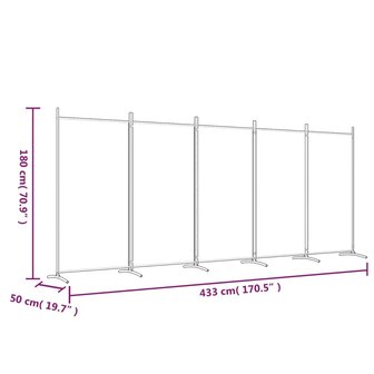 Kamerscherm met 5 panelen 433x180 cm stof wit 8