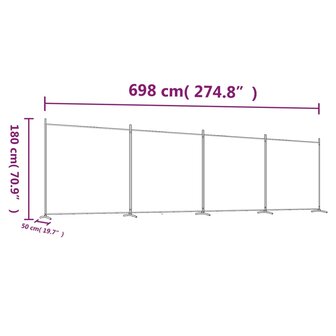 Kamerscherm met 4 panelen 698x180 cm stof zwart 8