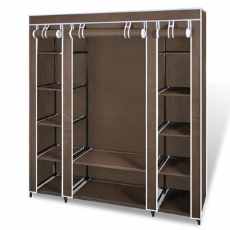 Kledingkast met vakken en stangen 45x150x176 cm stof bruin   1