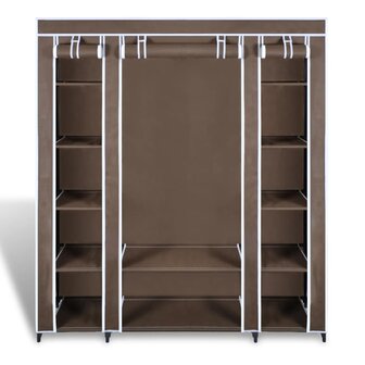 Kledingkast met vakken en stangen 45x150x176 cm stof bruin   5
