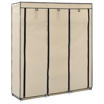 Kledingkast met vakken en stangen 150x45x175 cm stof cr&egrave;me 1