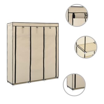 Kledingkast met vakken en stangen 150x45x175 cm stof cr&egrave;me 2
