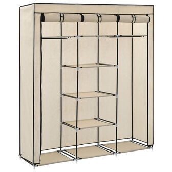 Kledingkast met vakken en stangen 150x45x175 cm stof cr&egrave;me 4