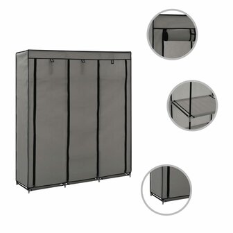 Kledingkast met vakken en stangen 150x45x175 cm stof grijs 2