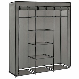 Kledingkast met vakken en stangen 150x45x175 cm stof grijs 4