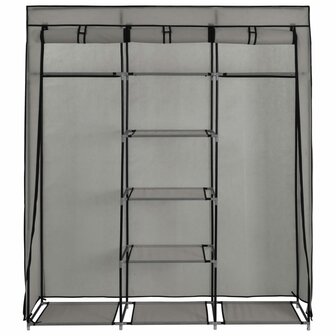 Kledingkast met vakken en stangen 150x45x175 cm stof grijs 5
