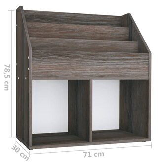 Kindertijdschriftenrek 71x30x78,5 cm hout grijs en eikenkleur 7