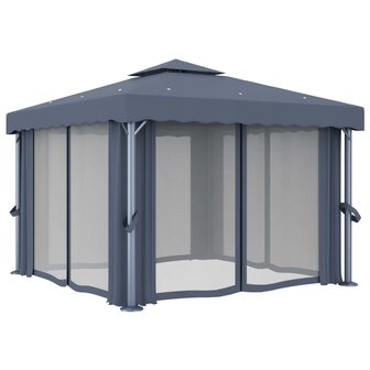 Prieel met gordijn 3x3 m aluminium antraciet 3