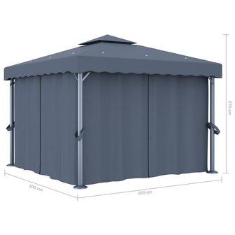 Prieel met gordijn 3x3 m aluminium antraciet 6