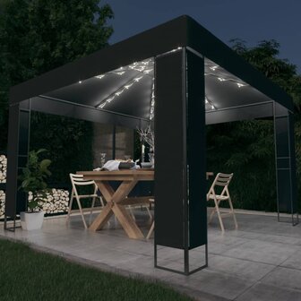 Prieel met dubbel dak en LED-lichtslinger 3x3 m antracietkleur 1
