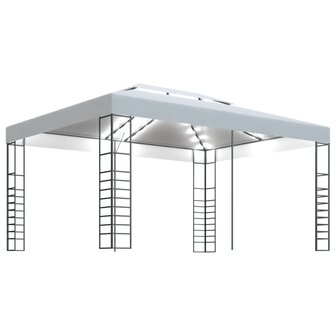 Prieel met LED-lichtslinger 4x3x2,7 m wit 2