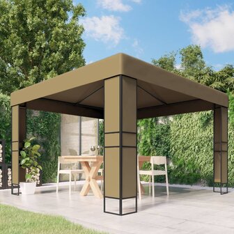 Prieel met dubbel dak 180 g/m&sup2; 3x3x2,7 m taupe 1