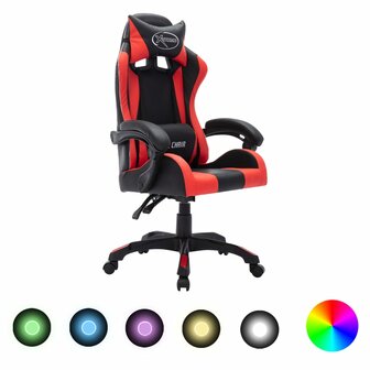Racestoel met RGB LED-verlichting kunstleer rood en zwart 1