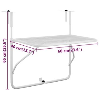Balkontafel 60x40 cm staal wit 7